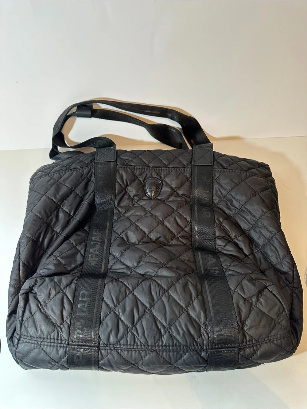 Pajar Canada Black Quilted Nylon Tote Bag Travel Gym Weekender Shoulder Bag